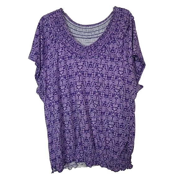 Lane Bryant Tops - Lane Bryant Purple Ikat Print Smocked Waist‎ Short Sleeve Top Womans Size 22/24